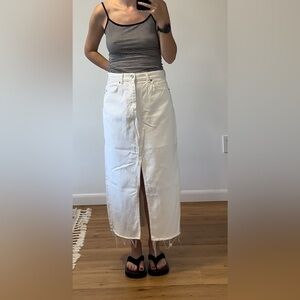 Mango White Slit Denim Skirt